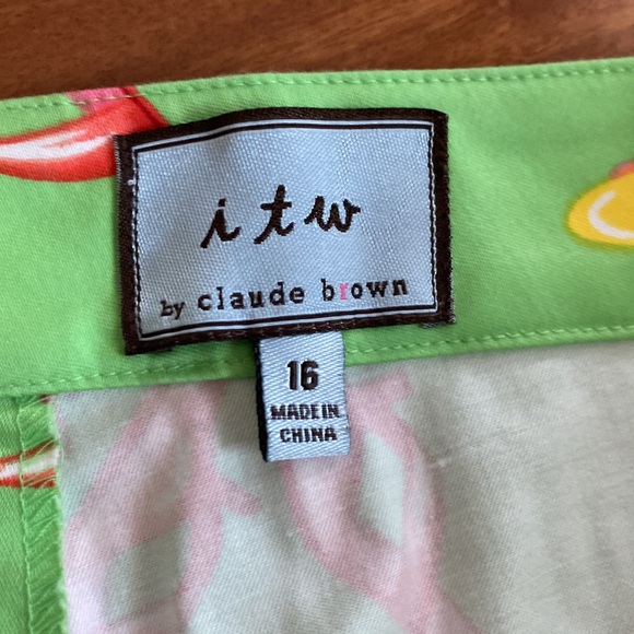 ITW by Claude Brown Colorful Green & Pink Women’s Capris - Size 16 - Picture 4 of 14